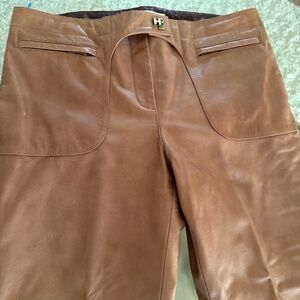 Vtg Tommy Hilfiger Women's Rich Tan Solid Leather Pants Size 10 Moto Boho Biker